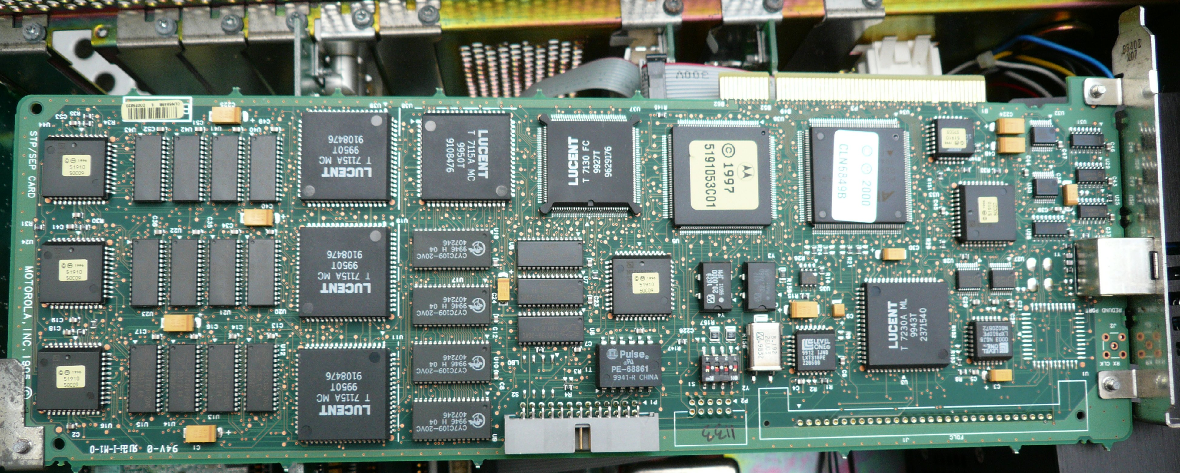 top view of the PCI card with lucent chips
